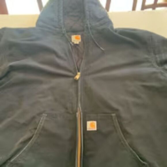 Carhartt Hooded Jacket Mens 3XL Tall Black Quilt-Lined Canvas Workwear Black - Picture 3 of 7